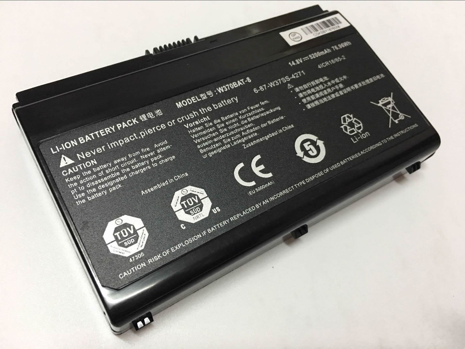 Batterie pour 14.8v 5200mAh W370BAT-8 Clevo Schenker XMG A722 6-87-W370S-4271(compatible)