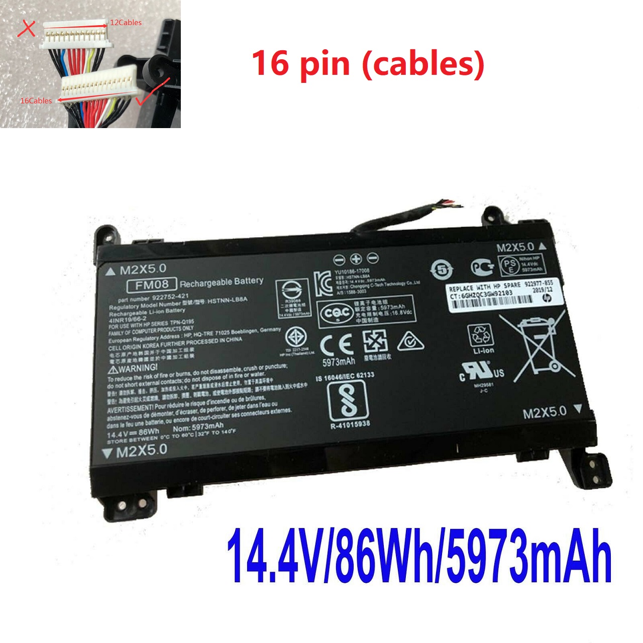 Batterie pour 16 pin HP OMEN 17-AN013TX 922752-421 922753-421 HSTNN-LB8A(compatible)