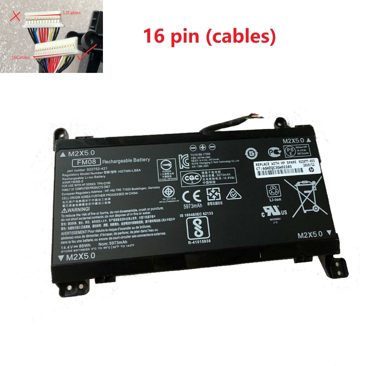 Batterie pour FM08 922976-855 922752-421 HP OMEN 17-AN FM08082 14.4V-86Wh-16 Pin(compatible)