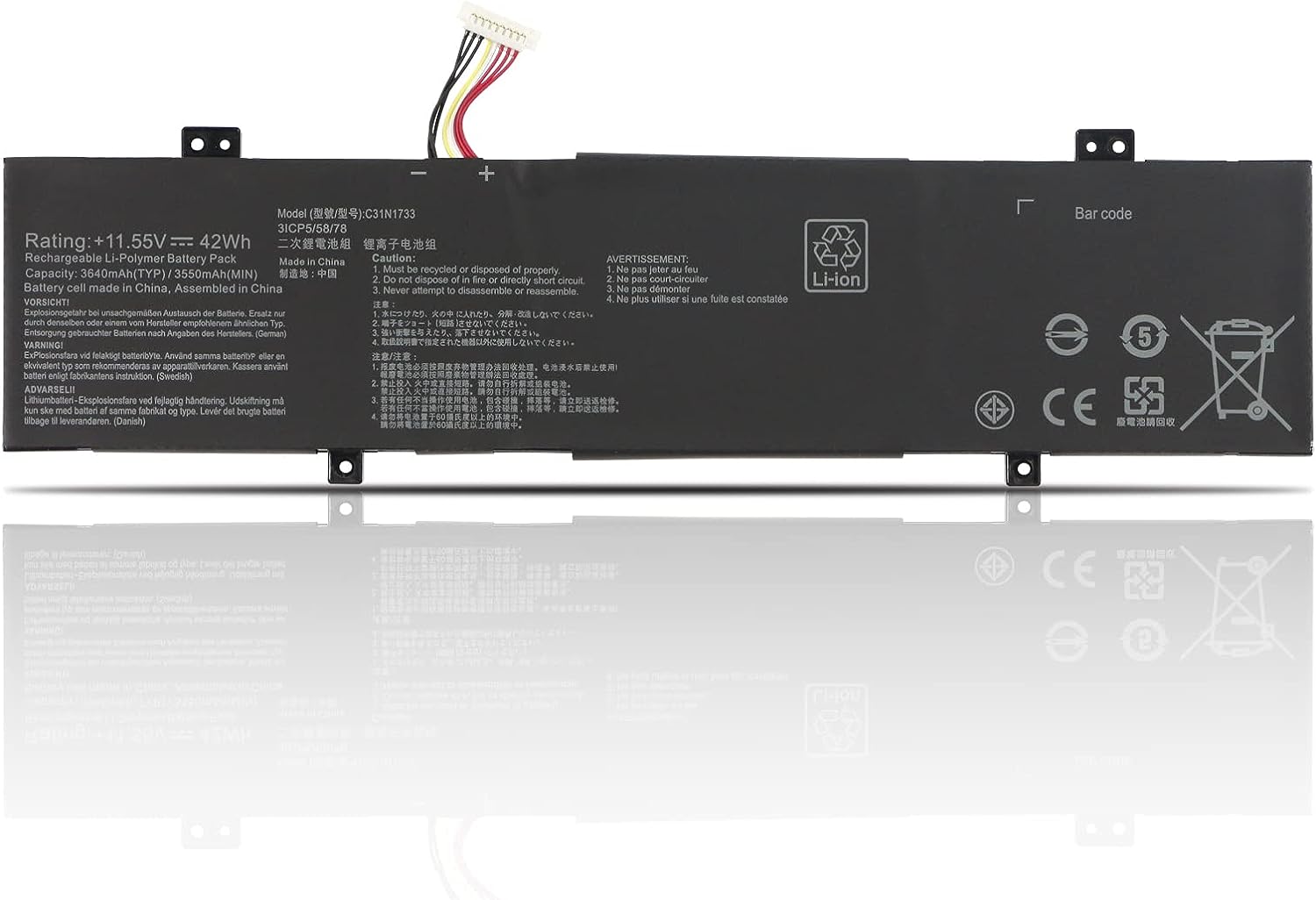 Batterie pour C31N1733 Asus VivoBook Flip 14 EC207T 249T TP. 412FA-EC707T EC326T EC756T EC757T EC752T (compatible)