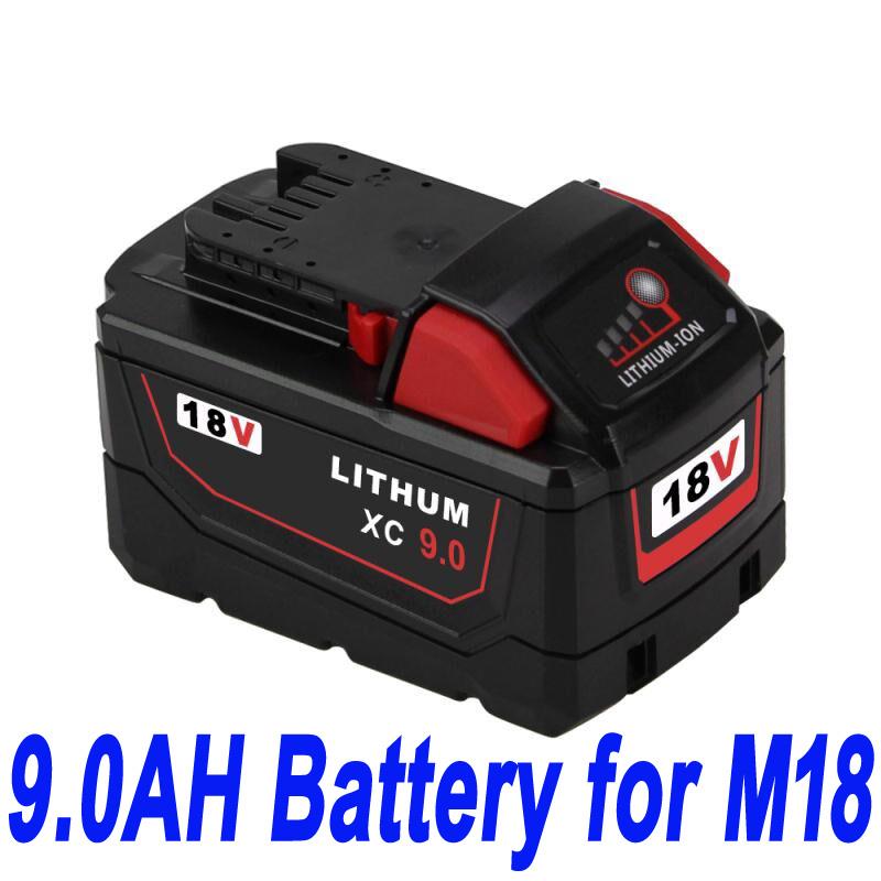 Batterie 18V 9.0Ah For Milwaukee M18 M18B4 48-11-1828 Red Lithium Ion XC 9.0 (compatible)