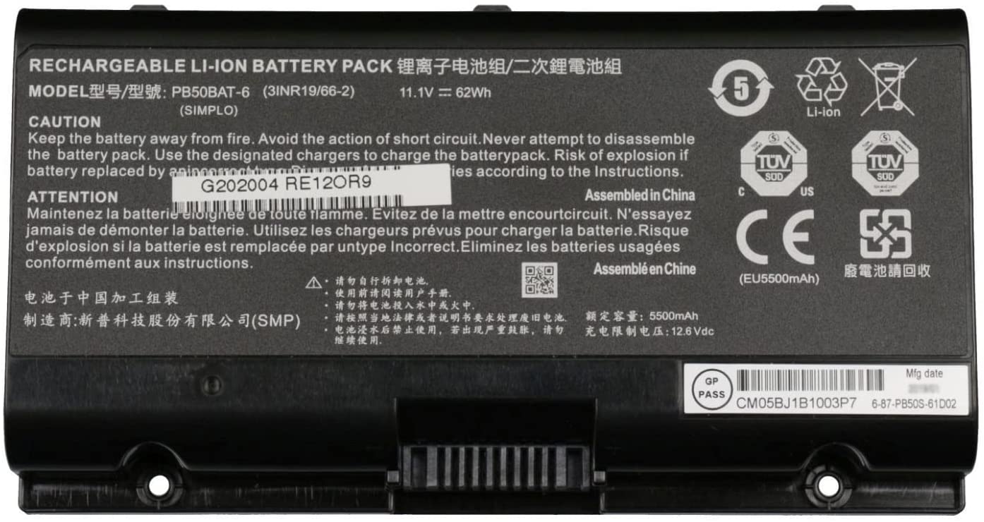Batterie pour PB50BAT-6 Clevo PB71EF-G,PowerSpec 1720,1520,Sager NP8371(compatible)