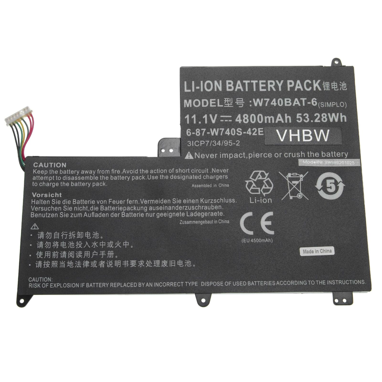 Batterie pour W740BAT-6 6-87-W740S-42E1 3ICP7/34/95-2 CLEVO W740SU S413(compatible)