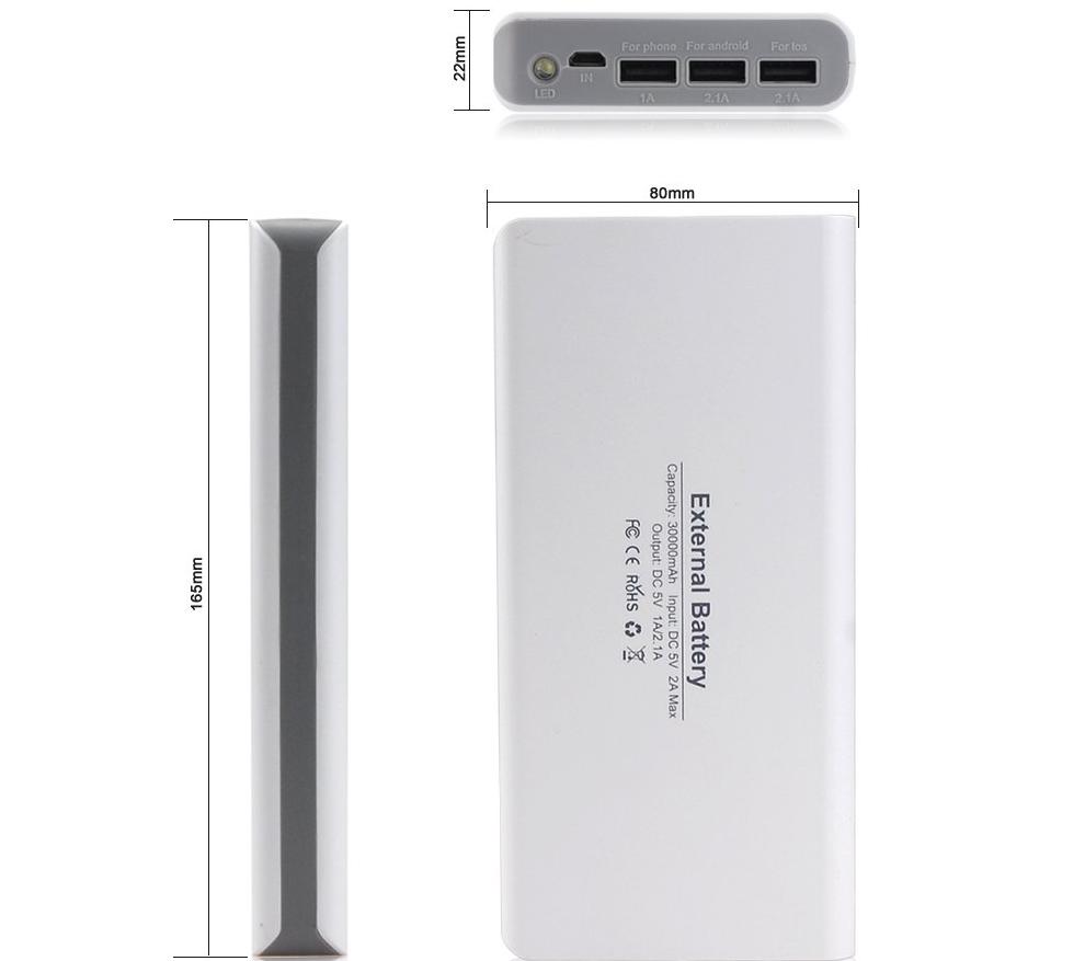 Power Bank External Battery Charger 30000mAh Universal Mobile USB Battery for iPhone iPad Cellphone Tablet Kamara Batteries (White)